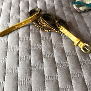 Nanni Yellow Leather skinny belt w/ gold rhinestone Crystals NWOT made in Italy